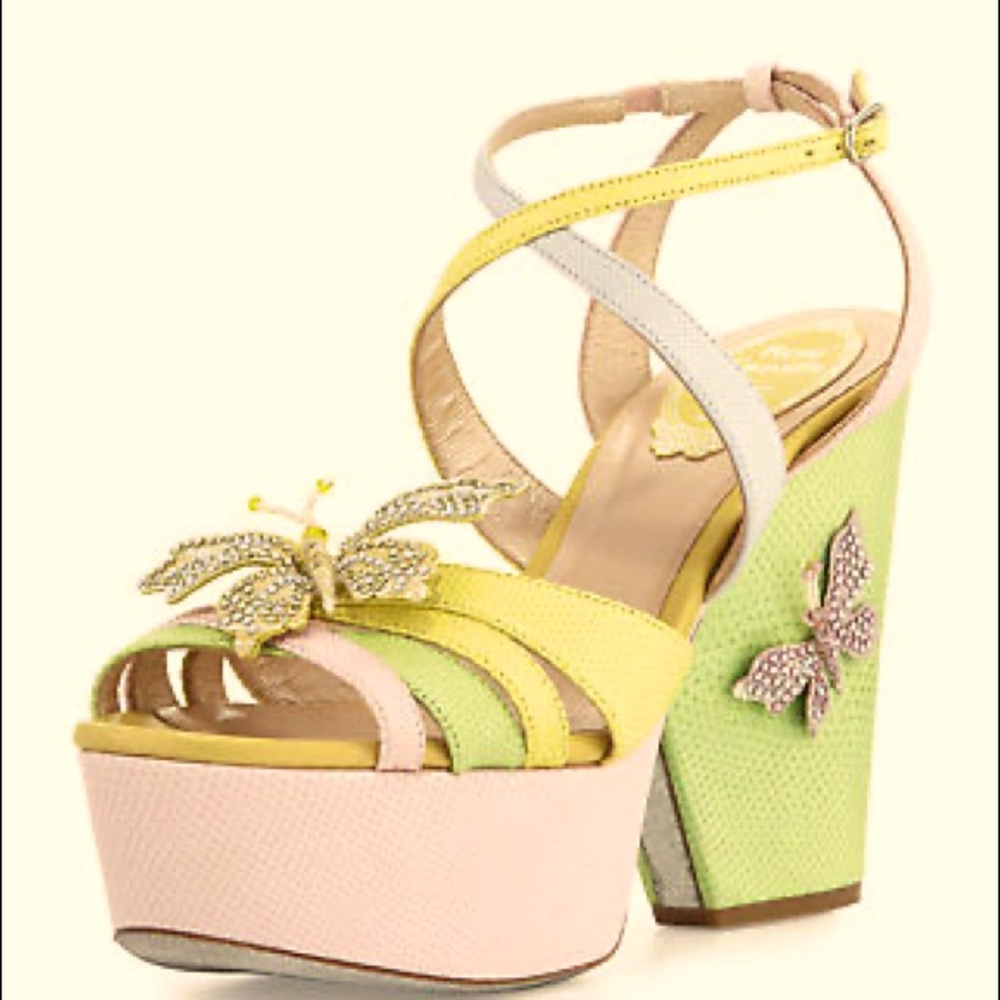 Rene Caovilla Snakeskin Slingback Wedge Shoes